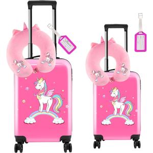 Sanwuta 6 Pcs Kids Luggage Set Kids Rolling Suitcases for Girls(Pink,18", 20",Unicorn)