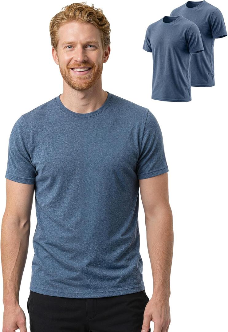 2 Pack Merino Wool T-Shirt for Men, Wool Short Sleeve Base Layer, Breathable Lightweight Undershirt, Blue, L