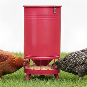 Solution4Patio 65 LB Large Chicken Feeder No-Waste, Portable Gravity Chicken Feeder Automatic, Dispenser, 16 Feeding Ports Poultry Feeder, Hen Coop (Red)