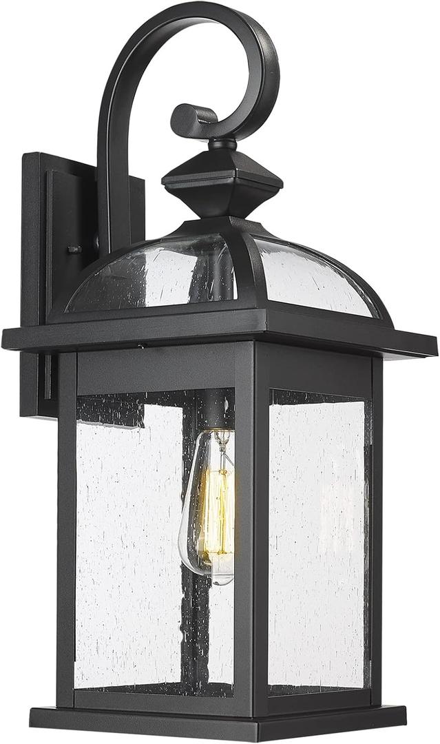 Darkaway Outdoor Lights Fixtures Wall Mount, Large 22inch Outdoor Wall Sconce Lights with Seeded Glass Waterproof Outside Exterior Lights Fixture for House Front Porch Patio Large, Black
