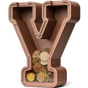 Summidate Wooden Letter Piggy Bank, Extra Thick Large Capacity Piggy Bank for Kids Boys Girls Toddler, Alphabet Y Money Bank| Coin Box Birthday, Christmas, Festival
