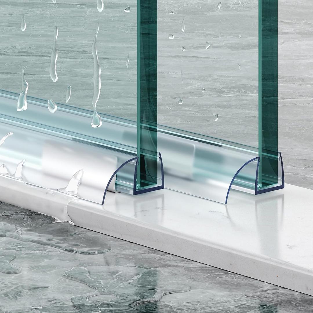 Sliding Shower Door Bottom Seal, 2 PCS 3/8" x 36" Polycarbonate Sliding Door Sweep for 3/8Inch Glass, Frameless Glass Shower Door Seal Strip Stop Leaks and Create a Water Barrier
