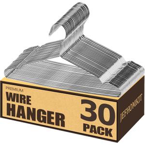 Stainless Steel Silver Metal Coat Hangers with Non Slip Notch - Ultra Thin Space Saving Wire Hangers, 30 Pack (16.5 Inch)