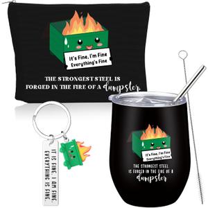 Sieral 3 Sets Dumpsters Gifts Valentine Funny Keychains 12oz Stainless Steel Tumbler Makeup Bag Valentines Day Coworker Gifts Emotional Support Bulk for Coworkers Staff Team Office