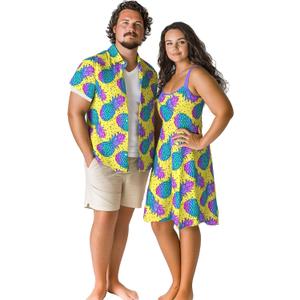 ROSE GAL Matchable Couple Hawaiian Coconut Tree Print Shirt or Plus Size Knee Length Fit and Flare Tank Dress (Yellow, XXXL)