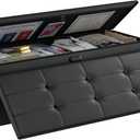 DocSafe Storage Ottoman Bench, FireproofWaterproof Folding Bench with Lock (15x 43x15), Leather Storage Chest with Handles 2 Extra Boxes, Ottoman Safe for Bedroom, Living Room, Home Office, Black