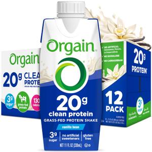 Orgain Clean Protein Shake, Grass Fed Dairy, Vanilla Bean - 20g Whey High Protein, Kosher, Ready to Drink, Low Net Carbs, Gluten Free, No Soy Ingredients, 11 Fl Oz (Pack of 12) (EXP 01/02/26)