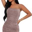 Floerns Women's Glitter Sleeveless Ruched Party Clubwear Bodycon Mini Dress Redwood XXS