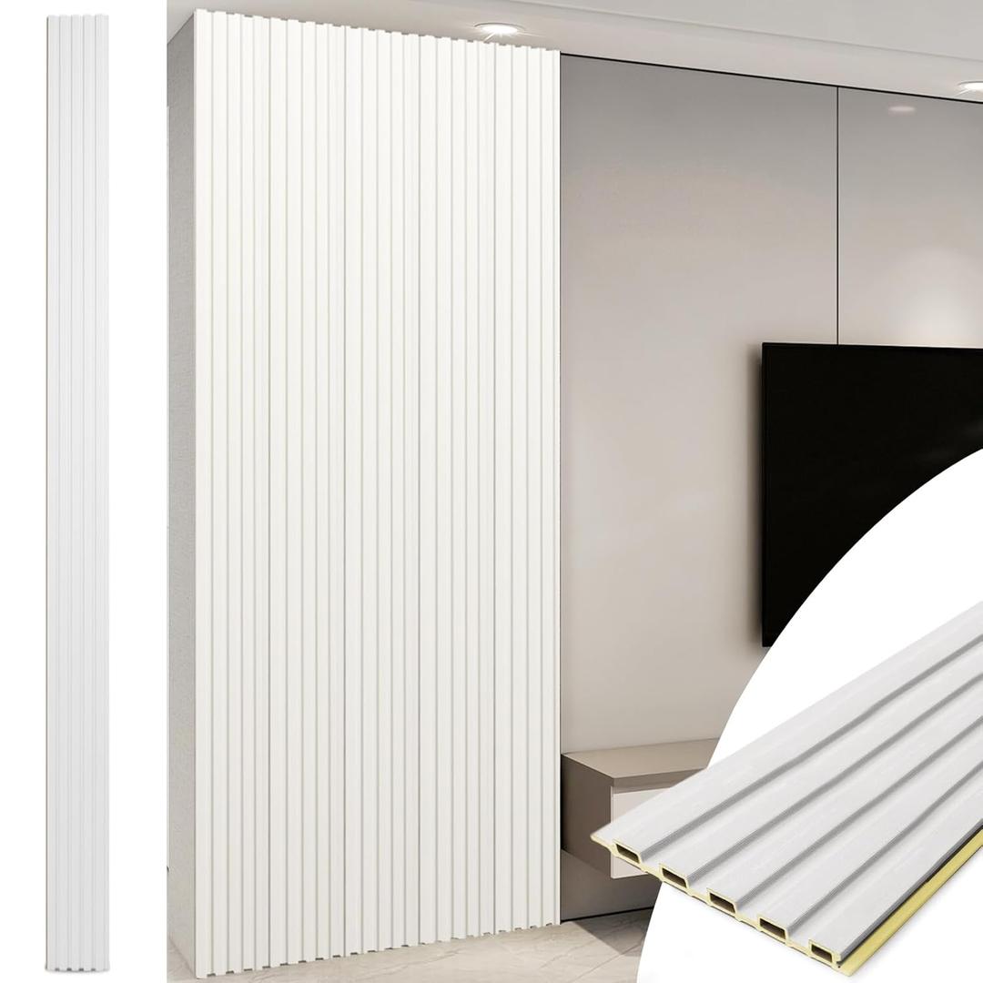 Art3d WPC Slat Wall Panels, 8-Pack 108 x 6 Inch 3D Wall Accents for Interior Wall Decor, Living Room, Bedroom, White (108" * 6")