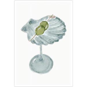 Funky Green Seashell Martini Wall Art Cocktail Posters Trendy Bar Cart Canvas Print Room Decor Dorm Decor Aesthetic Living Room Dining Room Kitchen Decorations for Home16x24inch Unframed
