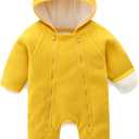 Newborn Baby Fleece Jumpsuit Girls Boys Winter Hooded Coverall Romper Cute Baby Snowsuit Clothes (Yellow), Size 3-6M