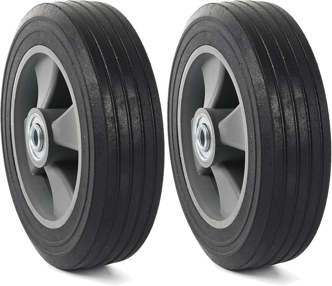 AR-PRO (2-Pack) 8" x 2" Flat Free Solid Rubber Tire and Wheel, 3/4" Axles Bore Hole with 2" Offset Hub, Compatible with 8 Inche Wheel for Dolly Trolley Hand Trucks Garden Wagon Cart