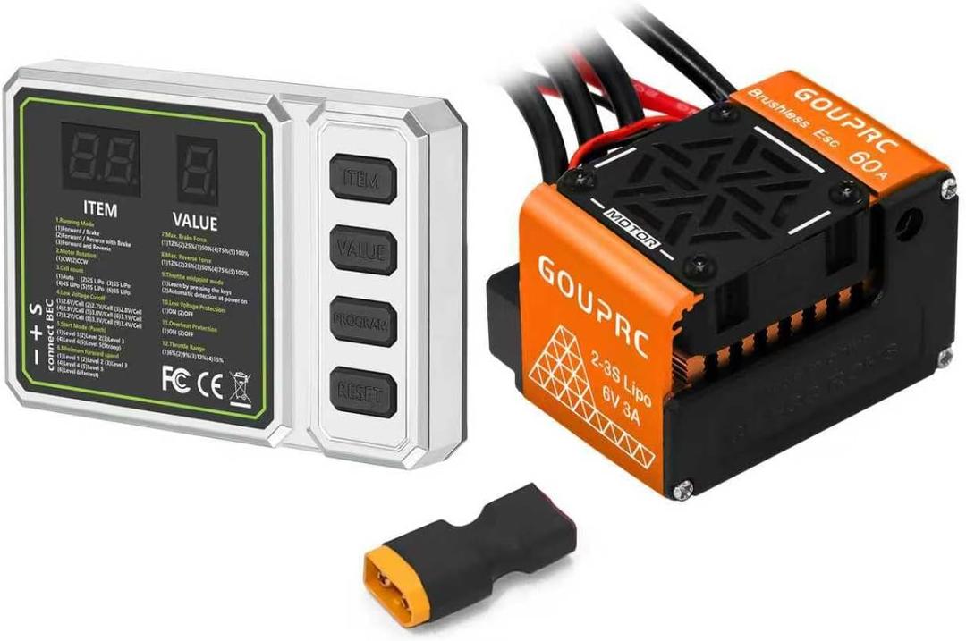 GOUPRC Brushless ESC 60A 2-3S Electric Speed Controller with Programming Card Combo Kit for 1/10 1/12 RC Off-Road Car Truck Orange