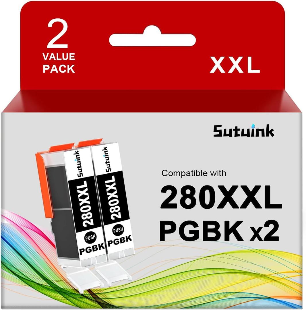 280 PGBK Ink Cartridges Replacement for Canon 280 PGI-280XXL Black PGBK Ink Compatible with Pixma TR8622a TR7520 TR8600 TR8620a TR8622 TR8520 TS6120 TS9100 TS9500 TR8620 Printer (2 PGBK)