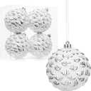 Briful 100mm/4 Rustic Large Christmas Ball Ornaments 4PCS White and Silver Textured Vintage Xmas Balls Decorative Baubles for Christmas Tree Wreath Garland Holiday Farmhouse Home Decor