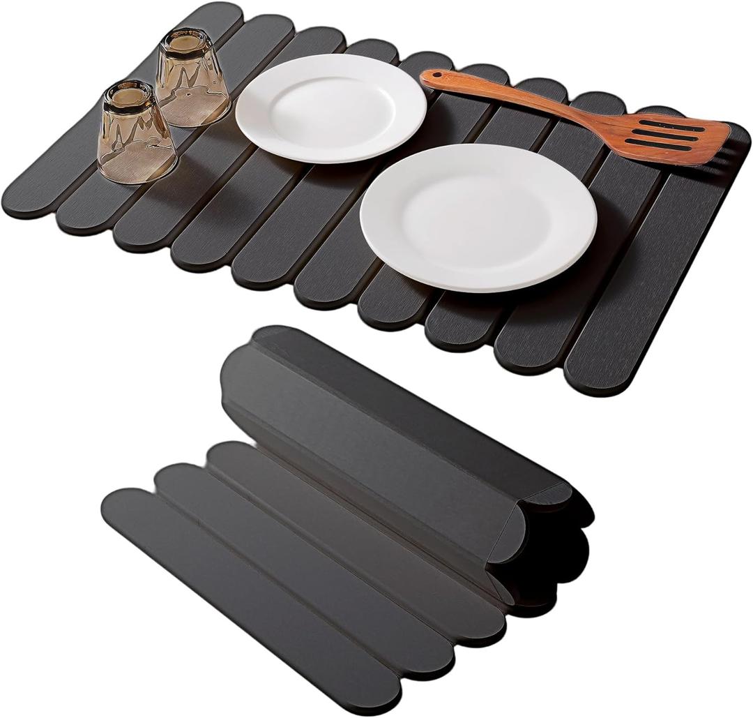 16"12" Grey Stone Dish Drying Mats for Kitchen Counter, Large Quick Dry Collapsible Eco-Friendly Super Absorbent Diatomaceous Earth Heat-resistant Mat for Dishes Bottles Cups, Match Any Countertop