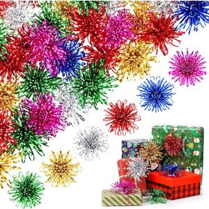 Yunlly 40 Pcs 4 Inch Christmas Self Adhesive Gift Bows, Multicolor Present Bows for Gift Wrapping Holiday Christmas Birthday Party Decoration Present (Red Green Gold Silver Blue Rose Red)