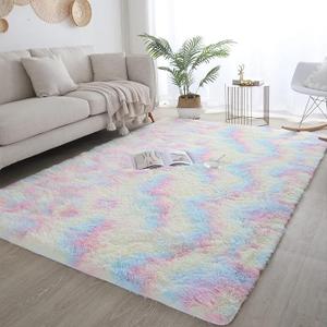 Lekeplus Rugs Living Room Large Rugs Bedroom Anti Skid Rug Shaggy Soft Rug for Living Room Bedroom Play Area Kids Room Luxury Decorative (Rainbow 6x9 Feet)
