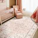 CAPALOCA Machine Washable Rugs Nursery Rug 5x7 Cute Girl Non Slip Low Pile Water Repellent Soft Print Pattern for Bedroom Indoor Decor Kids Playroom Pink