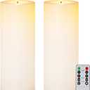 5plots 4" x 10" Waterproof Outdoor Flameless Candles Battery Operated LED Large Pillar Candles with Remote and Timer for Indoor Outdoor Lanterns, Long Lasting, White, Set of 2 (4"x10")