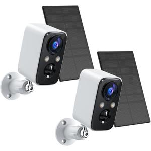 FOAOOD Security Cameras Wireless Outdoor with Solar Panel Cameras for Home Security, Home Camera with Color Night Vision, PIR Human Detection, 2-Way Talk, IP66 Waterproof (2Packs-White)
