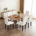 CHUN YI Upholstered Dining Chairs Set of 6, Fabric Dining Room Chairs with Solid Wood Legs, Modern Parson Chairs for Kitchen, Restaurant, Hotel, Ivory White