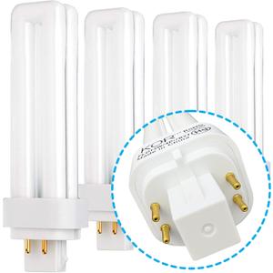 KOR CFL Light Bulb, 13W Double Tube, 4-Pin G24Q-1 Base, 5000K Bright White, Pack of 4