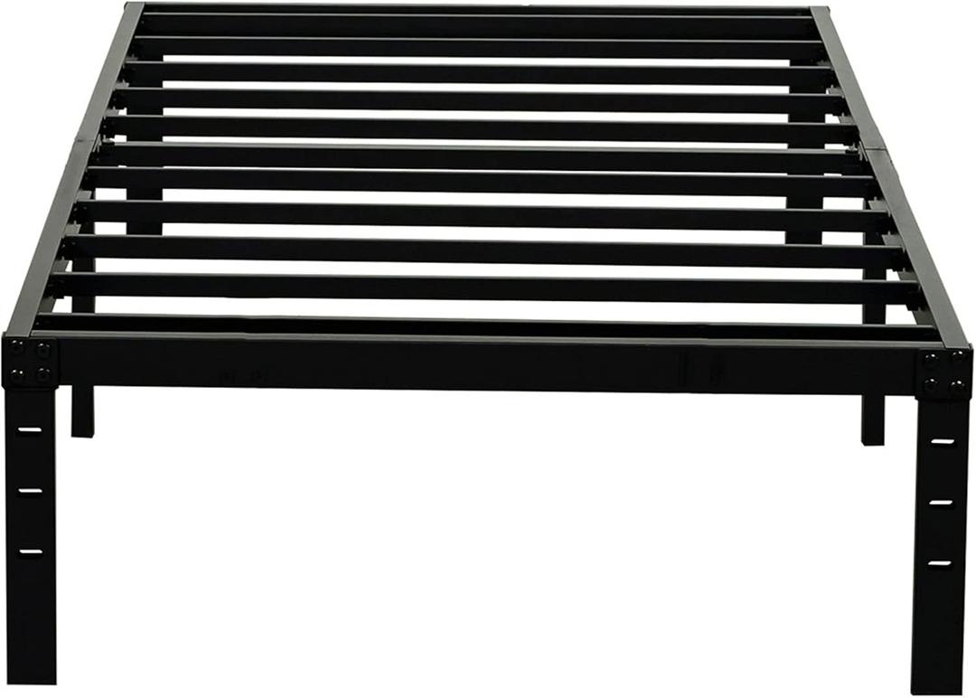 Twin Size Bed Frame, 3500lbs Heavy Duty Metal Platform with Steel Slats Support, No Box Spring Needed, 14 inches high Bedframe with Ample Storage, Sturdy and Noise-Free, Black