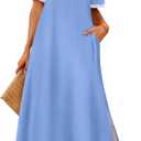 MEROKEETY Women's 2026 Summer Casual Maxi Dress Spring Beach Vacation Short Sleeve Crewneck Split Midi T Shirt Dresses (S)
