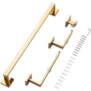 Bathroom Hardware Set Wall Mount Toilet Paper Roll Holder Towel Rack Robe Hanger Stainless Steel Accessories Kit,Golden 4pcs Set,one