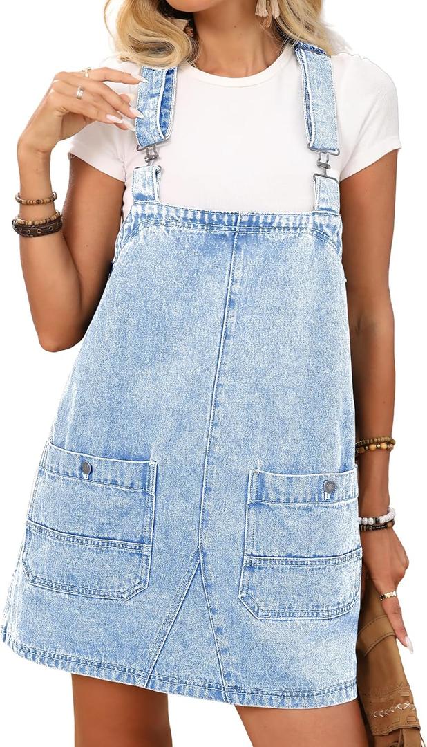 ELLEVEN Denim Overalls Dress for Women Summer, Adjustable Straps Sleeveless Jean Dresses Loose Denim Romper with Pockets (Blue, M)