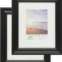FrameWorks - 2-Pack - 8 x 10 Matted to 5" x 7" Black Wooden Picture Frames with Luxury Wide Molded Edge, Removable Mat, and Tempered Glass