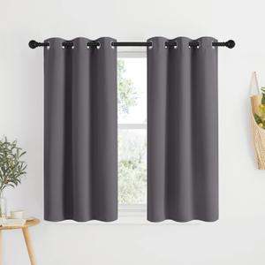 NICETOWN Blackout Cafe Curtains 50 inches Long - Triple Weave Grommet Top Thermal Insulated Light Blocking Panels for Bathroom/Kitchen, Grey, W34 x L50, Set of 2
