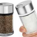 Salt and Pepper Shakers Set with Adjustable Pour Holes - Stainless Steel Spice Dispenser - Perfect for Pink Himalayan, Table Salt, Black and White Pepper (2.4 oz) - set of 2