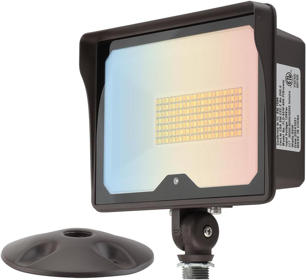 kadision 55W LED Flood Light with Dusk-to-Dawn Photocell, 3000K/4000K/5000K Selectable, 120V 6600lm IP65 Waterproof Knuckle Mount Outdoor Security Lights, ETL Listed 1-Pack