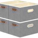 Yawinhe Fabric Storage Baskets, Foldable Closet Organizer for Shelves, Large Boxes with 3 Handles, Canvas Bins for Clothes, Grey, 12.99''Lx9.05''Wx7.87''H, 4-Pack
