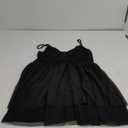 Women's Sexy V Neck Ruffled Hem Mesh Sleeveless Ruched Spaghetti Strap Flowy Mini Dress (Large, Black)