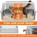 Stainless Steel Litter Box with High Sides, Small Metal Litter Box for Kittens & Senior Cats, Open Top Low Entry Non-Stick Easy Clean with Scoop, Gray