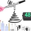 MADETEC Professional Nail Art Airbrush Kit with Compressor - 3 Adjustable PSI (25/35/48), Stable Pressure, 0.2/0.3/0.5mm Nozzles, Non-Clogging for Nail Art, Painting, Model, Cake ect Black