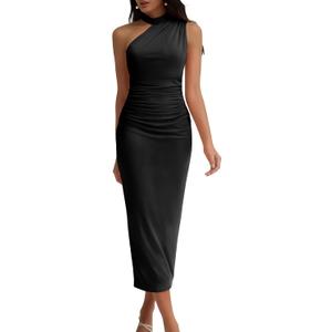 DRESSTELLS 2026 Women One Shoulder Halter Maxi Dress Summer Wedding Guest Cocktail Party Prom Formal Dresses, L