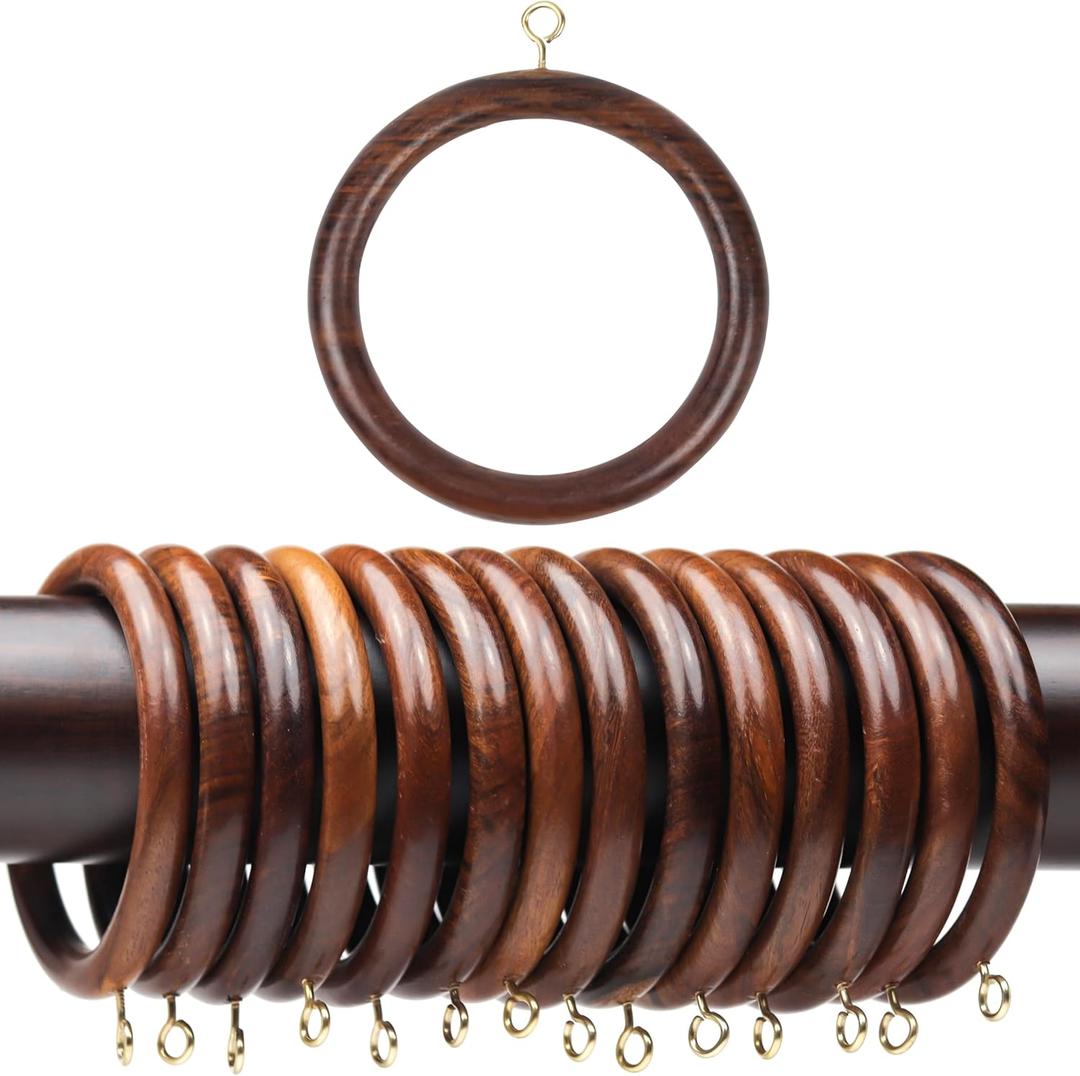 24Pieces 3.5 Inch Wooden Drapery Curtain Rod Rings for 1.5-2 inch Rod Pole, 2.7 INCH Inner Dia, Natural Rosewood (24, 2.7 INCH Inner Dia)