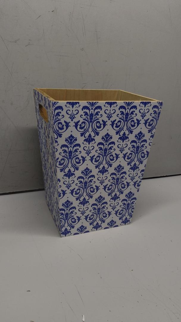 2.5 Gallons Small Decorative Chinoiserie Floral Trash Can Wood Rustic Farmhouse Waste Basket with Handles Trash Bin Garbage Can for Bedroom Bathroom Kitchen Home Office