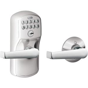 Schlage Plymouth Keypad Lock with Lever Handle, Electronic Keyless Door Entry, AutoLock Enabled, Satin Chrome, FE575 PLY 626 ELA