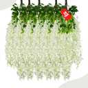 24 Pack Green White Wisteria Hanging Flowers, 3.4 Ft Fake Hanging Flowers, Artificial Wisteria Garland Vines for Wedding Room Backdrop Outdoor Patio Garden Decoration
