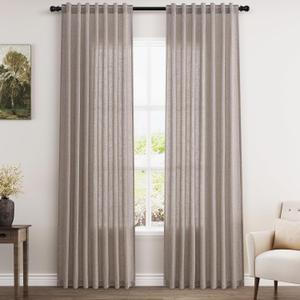 Brownish Grey Linen Curtains 84 Inches Long for Bedroom Back Tab Light Filtering Privacy Semi Sheer Curtains Modern Farmhouse Decor Cotton Textured Curtain for Living Room 2 Panels Set 52x84 Inch
