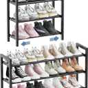 3-Tier Expandable Shoe Rack, Adjustable Shoe-Rack Organizer Shelf for Closet, Metal Shoe Storage Rack for Front Door Entrance, Entryway, Closet, Black