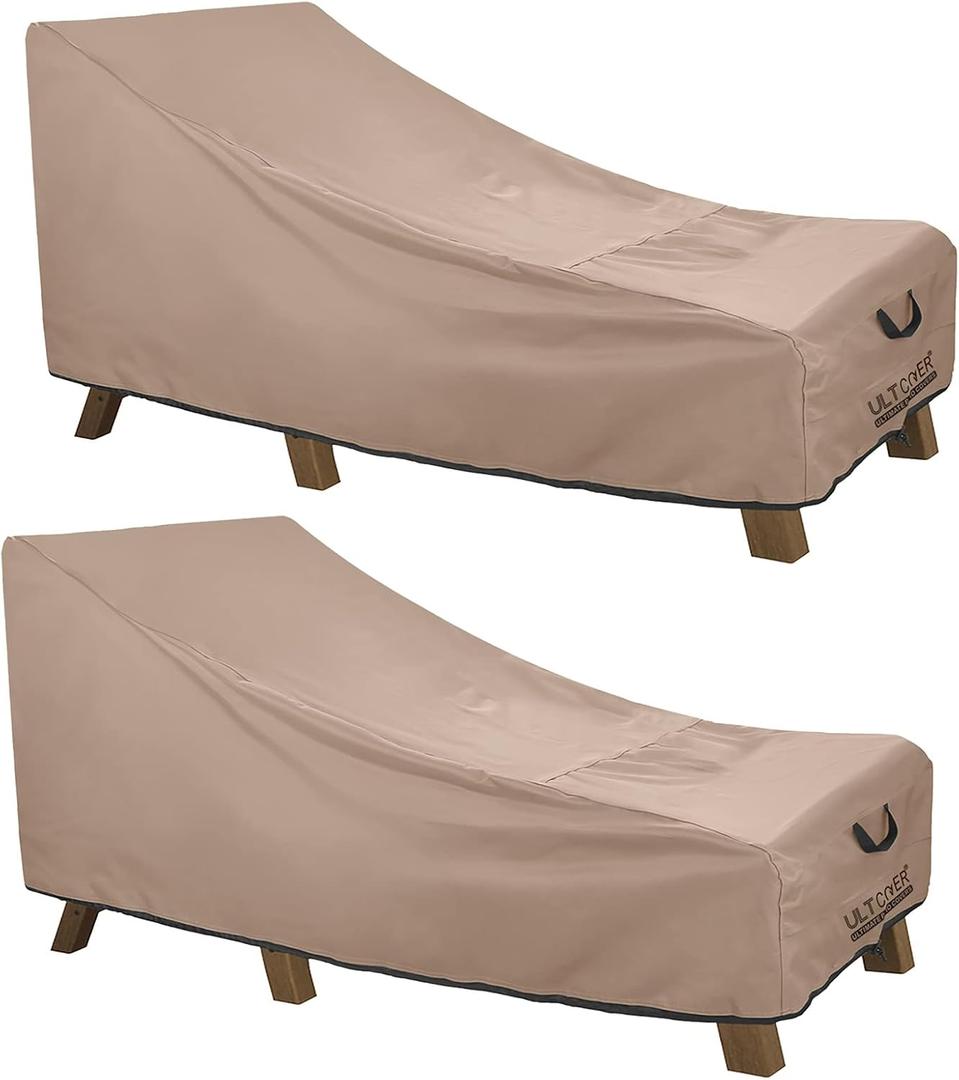 ULTCOVER Waterproof Patio Lounge Chair Cover Heavy Duty Outdoor Chaise Lounge Covers 2 Pack - 80L x 28W x 30H inch (Brown)