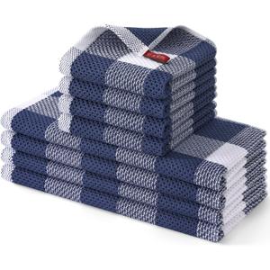 Homaxy Kitchen Towels and Dishcloths Set, 12 x 12 and 13 x 28 Inches, Set of 8 100% Cotton Waffle Weave Check Plaid Kitchen Dish Towels, Super Soft and Absorbent Dish Cloths, White & Navy Blue