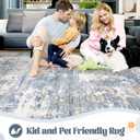 XLUEZ 8x10 Area Rugs for Living Room, Washable Modern Abstract Large Area Rug Neutral Soft Non Slip Kids Rug Stain Resistant Indoor Carpet for Bedroom Nursery Dining Children's Room(Blue, 8'x10')