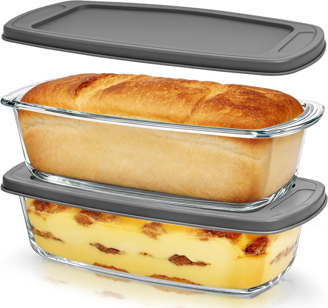 2 Pack Glass Loaf Pan with Lid, 1.9QT/ 62 OZ Bread Pan - Baking Dish with Airtight Lids BPA free - Meatloaf Pans For Homemade Bread, Baking, Cakes, DessertMicrowave & Oven Safe